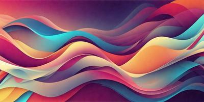The primary subject of the image is a colorful, abstract wave pattern. The setting is a purple background, which adds a contrasting and vibrant touch to the scene. The visual style is a combination of digital art and illustration, creating a unique and eye-catching design. The dominant colors are purple, pink, and orange, which together create a lively and energetic atmosphere.