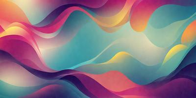 The primary subject of the image is a colorful, abstract painting featuring a mix of blue, pink, yellow, and purple hues. The setting is a wall, and the visual style appears to be a digital art or illustration. The painting creates a vibrant and lively atmosphere, with the colors and patterns creating a sense of movement and energy.