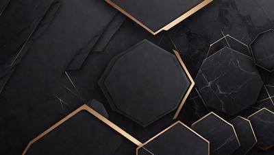 The primary subject of the image is a black and gold geometric pattern. The setting is a black and gold background, which creates a visually striking contrast with the pattern. The visual style is a combination of digital art and illustration, giving the image a modern and artistic appearance. The dominant colors are black and gold, creating a bold and luxurious atmosphere.