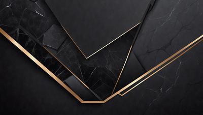 The primary subject of the image is a black and gold marble pattern. The setting is a black background, and the visual style is a digital art or illustration. The dominant colors are black and gold, creating a sophisticated and elegant atmosphere.