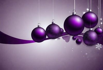The primary subject of the image is a purple Christmas ornament. The setting is a purple background, and the visual style is digital art. The ornament is surrounded by other ornaments, creating a festive and colorful scene. The dominant colors are purple and white, giving the image a warm and holiday atmosphere.