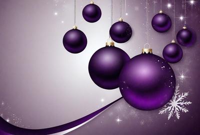 The primary subject of the image is a purple ornament, which is part of a Christmas decoration. The setting is a purple background, and the visual style is digital art. The ornament is surrounded by other ornaments, creating a festive and colorful scene. The overall atmosphere is joyful and celebratory, as the ornaments are associated with the holiday season.