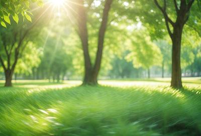 Primary subject: Trees
Setting/background: A park with green grass and trees
Visual style: Photo
Colors and mood: Green and serene