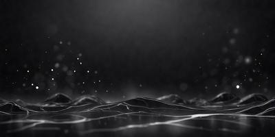 The primary subject of the image is a black and white photo of a body of water, possibly an ocean or a lake. The setting is a dark, cloudy sky, which adds a dramatic and moody atmosphere to the scene. The visual style is a black and white photo, giving it a classic and timeless appearance. The colors and mood of the image are predominantly dark and dramatic, with the water and sky creating a sense of depth and mystery.