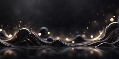 The primary subject of the image is a series of black and white waves, which are the main objects in the scene. The setting is a dark background, which contrasts with the waves. The visual style is a combination of photo and digital art, creating a unique and artistic representation of the waves. The colors and mood of the image are predominantly black and white, giving it a dramatic and moody atmosphere.