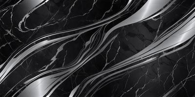 The primary subject of the image is a black and white marble pattern. The setting is a black background, which contrasts with the marble pattern. The visual style is a close-up of the marble pattern, showcasing its intricate details. The colors and mood of the image are predominantly black and white, giving it a classic and elegant appearance.