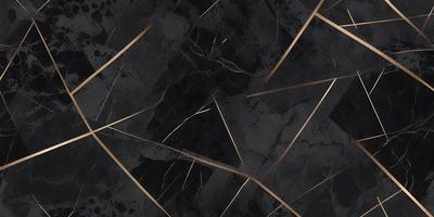 The primary subject of the image is a black and gold marble pattern. The setting is a black background, and the visual style is a close-up of the marble pattern. The colors and mood of the image are dark and sophisticated, with the gold accents adding a touch of luxury.