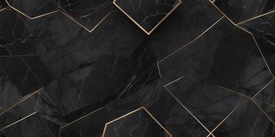 The primary subject of the image is a black and gold marble pattern. The setting is a black and gold marble surface, which serves as the background. The visual style is a close-up of the marble pattern, showcasing its intricate details. The colors and mood of the image are predominantly black and gold, giving it a luxurious and elegant appearance.
