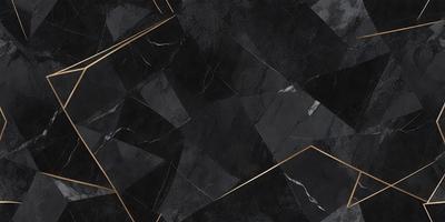 The primary subject of the image is a black and gold marble tile pattern. The setting is a black and gold marble tile floor, which serves as the background. The visual style is a close-up of the marble tile pattern, showcasing the intricate design. The colors and mood of the image are predominantly black and gold, giving it a luxurious and elegant appearance.