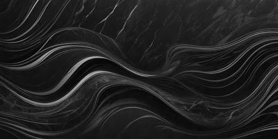 The primary subject of the image is a black and white marble pattern. The setting is a dark background, which contrasts with the marble pattern. The visual style is a combination of a photo and a digital art, illustration, or drawing. The colors and mood are predominantly black and white, creating a sense of depth and sophistication.