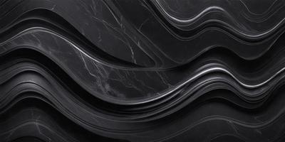 The primary subject of the image is a black marble countertop with a patterned design. The setting is a kitchen, and the visual style is a close-up of the marble countertop. The colors and mood of the image are predominantly black, giving it a sleek and modern appearance.
