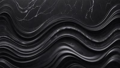 The primary subject of the image is a black marble countertop. The setting is a kitchen, with the countertop being the main focus of the scene. The visual style is a close-up of the marble countertop, showcasing its texture and pattern. The colors and mood of the image are predominantly dark, with the black marble countertop being the main source of contrast and visual interest.