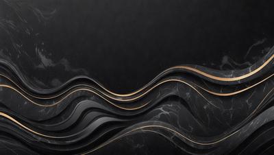 The primary subject of the image is a black and gold marble pattern. The setting is a black background, which contrasts with the marble pattern. The visual style is a combination of a photo and digital art, creating a unique and intricate design. The colors and mood of the image are predominantly black and gold, giving it a sophisticated and elegant appearance.