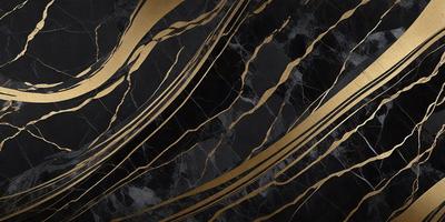 The primary subject of the image is a marble wall with a gold pattern. The setting is a black background, which contrasts with the gold and marble. The visual style is a combination of a photo and digital art, creating a unique and intricate design. The colors and mood of the image are predominantly black and gold, giving it a luxurious and elegant appearance.