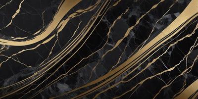 The primary subject of the image is a marble wall with a gold pattern. The setting is a black background, which contrasts with the gold and marble. The visual style is a combination of a photo and digital art, creating a unique and intricate design. The colors and mood of the image are predominantly black and gold, giving it a luxurious and elegant appearance.