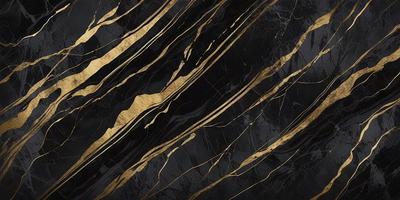 The primary subject of the image is a marble countertop with a gold-colored pattern. The setting is a kitchen, and the visual style is a close-up of the marble countertop. The colors and mood of the image are predominantly black and gold, giving it a luxurious and elegant appearance.