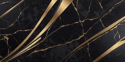 The primary subject of the image is a black marble countertop with gold stripes. The setting is a kitchen, and the visual style is a close-up of the marble countertop. The colors and mood of the image are dark and elegant, with the gold stripes adding a touch of luxury and sophistication.