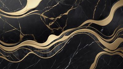 The primary subject of the image is a marble countertop with a gold design. The setting is a kitchen, and the visual style is a combination of photo and digital art. The countertop features a gold pattern, and the overall atmosphere is elegant and luxurious.