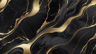 The primary subject of the image is a marble countertop with a gold and black pattern. The setting is a kitchen, and the visual style is a photo. The dominant colors are gold and black, creating a luxurious and elegant atmosphere.