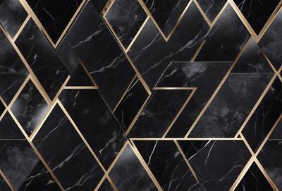 The primary subject of the image is a black and gold marble pattern. The setting is a black and gold marble wall, which serves as the backdrop for the pattern. The visual style is a close-up of the marble pattern, showcasing the intricate details of the design. The colors and mood of the image are predominantly black and gold, giving it a luxurious and elegant appearance.