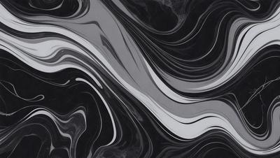 The primary subject of the image is a black and white painting of a wave. The setting is a black background, and the visual style is a painting. The dominant colors are black and white, creating a dramatic and moody atmosphere.