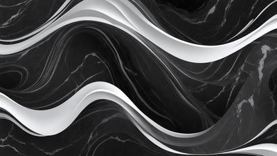 The primary subject of the image is a black and white marble pattern. The setting is a black background, and the visual style appears to be a combination of a photo and a digital art or illustration. The dominant colors are black and white, creating a classic and elegant atmosphere.