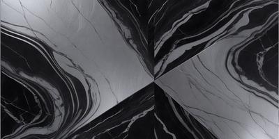 The primary subject of the image is a black and white marble tile. The setting is a black and white marble tile wall. The visual style is a close-up of the marble tile. The colors and mood are predominantly black and white, giving the image a classic and elegant appearance.