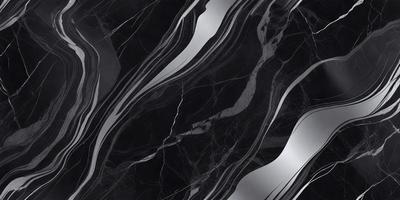 The primary subject of the image is a black and white marble pattern. The setting is a black background, and the visual style is a photo. The colors and mood of the image are predominantly black and white, creating a classic and elegant atmosphere.