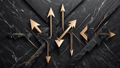 The primary subject of the image is a black and gold geometric pattern. The setting is a black marble surface, which serves as the background. The visual style is a combination of digital art and illustration, creating a unique and intricate design. The dominant colors are black and gold, giving the pattern a sophisticated and elegant appearance.