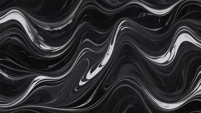 The primary subject of the image is a black and white marble pattern. The setting is a black background, and the visual style appears to be a photo or a digital art piece. The dominant colors are black and white, creating a classic and elegant atmosphere.