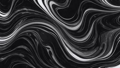 The primary subject of the image is a black and white swirl pattern, which appears to be a digital art or illustration. The setting is a black background, and the visual style gives the impression of a painting or drawing. The dominant colors are black and white, creating a bold and striking pattern. The overall atmosphere of the image is dynamic and visually engaging.