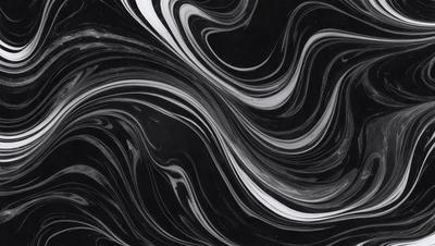 The primary subject of the image is a black and white swirl pattern, which appears to be a digital art or illustration. The setting is a black background, and the visual style gives the impression of a painting or drawing. The dominant colors are black and white, creating a bold and striking pattern. The overall atmosphere of the image is dynamic and visually engaging.