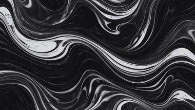 The primary subject of the image is a black and white patterned design, which appears to be a marbled or swirled pattern. The setting is a black background, which contrasts with the patterned design. The visual style of the image is a combination of a photo and a digital art or illustration, as it features a detailed and intricate pattern. The colors and mood of the image are predominantly black and white, giving it a classic and elegant appearance.