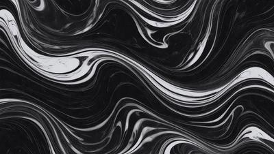 The primary subject of the image is a black and white patterned design, which appears to be a marbled or swirled pattern. The setting is a black background, which contrasts with the patterned design. The visual style of the image is a combination of a photo and a digital art or illustration, as it features a detailed and intricate pattern. The colors and mood of the image are predominantly black and white, giving it a classic and elegant appearance.