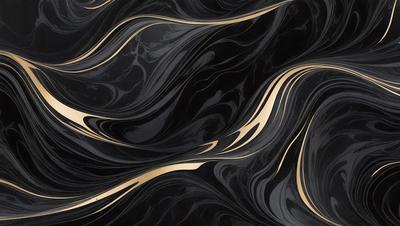 The primary subject of the image is a black and gold patterned wallpaper. The setting is a black background, and the visual style appears to be a digital art or illustration. The dominant colors are black and gold, creating a bold and luxurious atmosphere.