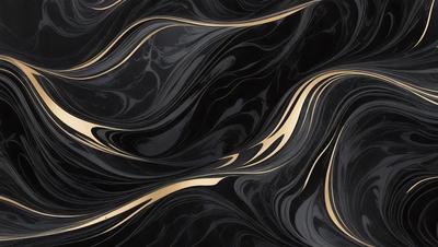 The primary subject of the image is a black and gold patterned wallpaper. The setting is a black background, and the visual style appears to be a digital art or illustration. The dominant colors are black and gold, creating a bold and luxurious atmosphere.