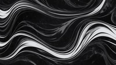 The primary subject of the image is a black and white marble pattern. The setting is a black background, and the visual style appears to be a combination of a photo and digital art. The dominant colors are black and white, creating a classic and elegant atmosphere.