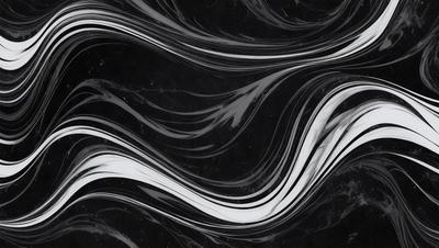 The primary subject of the image is a black and white marble pattern. The setting is a black background, and the visual style appears to be a combination of a photo and digital art. The dominant colors are black and white, creating a classic and elegant atmosphere.