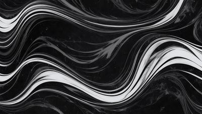 The primary subject of the image is a black and white marble pattern. The setting is a black background, and the visual style appears to be a combination of a photo and a digital art or illustration. The dominant colors are black and white, creating a classic and elegant atmosphere.