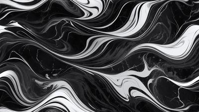 The primary subject of the image is a black and white marble pattern. The setting is a black background, and the visual style appears to be a photo or a digital art piece. The dominant colors are black and white, creating a classic and elegant atmosphere.
