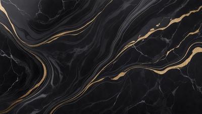The primary subject of the image is a marble countertop with a gold design. The setting is a kitchen, and the visual style is a combination of photo and digital art. The countertop has a black and gold color scheme, giving it a luxurious and elegant appearance.