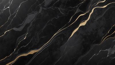 The primary subject of the image is a marble countertop with a gold stripe. The setting is a kitchen, and the visual style is a photo. The countertop has a black and gold color scheme, giving it a luxurious and elegant appearance.