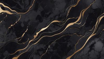 The primary subject of the image is a marble countertop with a gold-colored design. The setting is a kitchen, and the visual style is a combination of photo and digital art. The countertop features a gold-colored pattern, and the overall atmosphere is elegant and sophisticated.