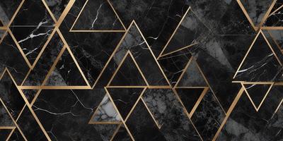 The primary subject of the image is a black and gold marble pattern. The setting is a black and gold marble surface, which serves as the background. The visual style is a combination of a photo and digital art, creating a unique and intricate pattern. The colors and mood of the image are predominantly black and gold, giving it a luxurious and elegant appearance.