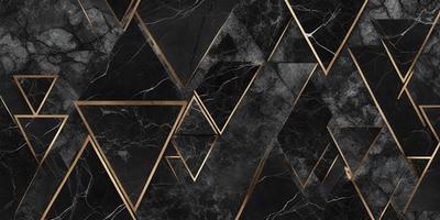 The primary subject of the image is a black and gold marble pattern. The setting is a black and gold marble wall, which serves as the background. The visual style is a combination of a photo and digital art, creating a unique and intricate design. The colors and mood of the image are predominantly black and gold, giving it a sophisticated and elegant appearance.