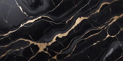 The primary subject of the image is a black and gold marble patterned wall. The setting is a room with a black and gold marble wall, which serves as the background. The visual style is a close-up of the marble wall, showcasing its intricate pattern. The colors and mood of the image are predominantly black and gold, giving it a luxurious and elegant appearance.