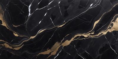 The primary subject of the image is a black and gold marble pattern. The setting is a black and gold marble wall, which serves as the background. The visual style is a close-up of the marble pattern, showcasing the intricate details of the design. The colors and mood of the image are predominantly black and gold, creating a luxurious and elegant atmosphere.