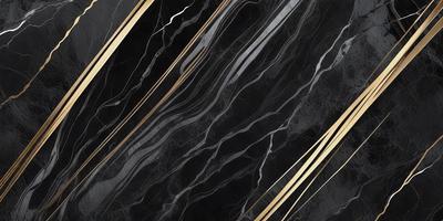 The primary subject of the image is a black and gold marble pattern. The setting is a black background, and the visual style is a digital art or illustration. The dominant colors are black and gold, creating a sophisticated and elegant atmosphere.