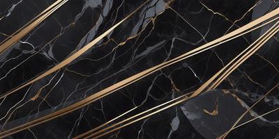 The primary subject of the image is a marble countertop with a gold-colored design. The setting is a kitchen, and the visual style is a close-up of the countertop. The colors and mood of the image are predominantly black and gold, giving it a luxurious and elegant appearance.
