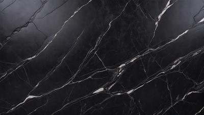 The primary subject of the image is a marble countertop with a black background. The countertop features a pattern of white and black stripes, giving it a unique and elegant appearance. The visual style of the image is a close-up of the marble countertop, showcasing its intricate design and texture. The colors and mood of the image are predominantly black and white, creating a sophisticated and timeless atmosphere.